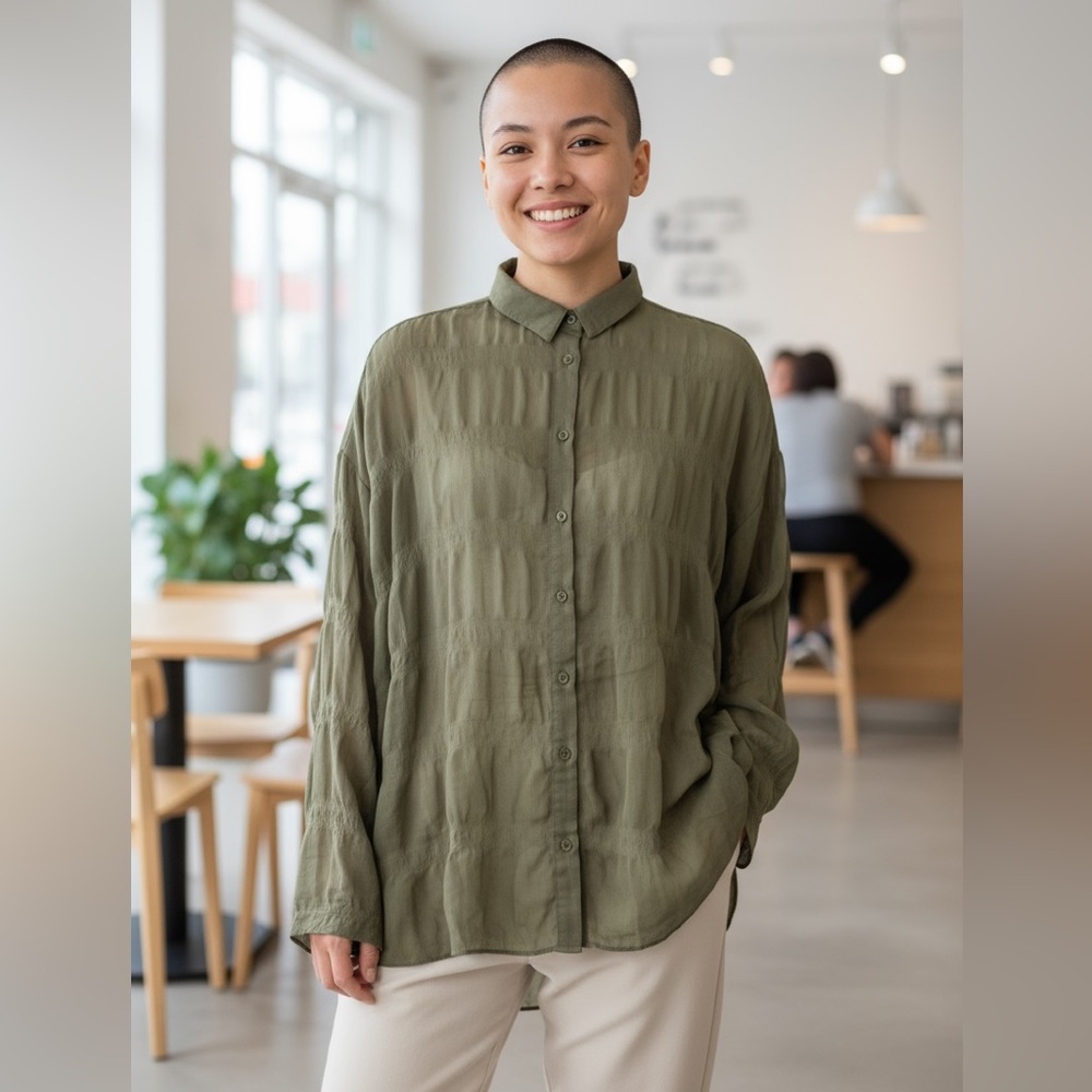 Mossy green‎ whimsy goth drapey super oversized blouse small